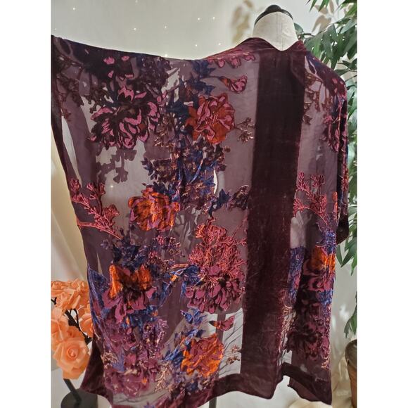Wehello Womens Sheer Floral Velvet Burnout Open Kimono One Size Boho Hippie - Picture 7 of 12